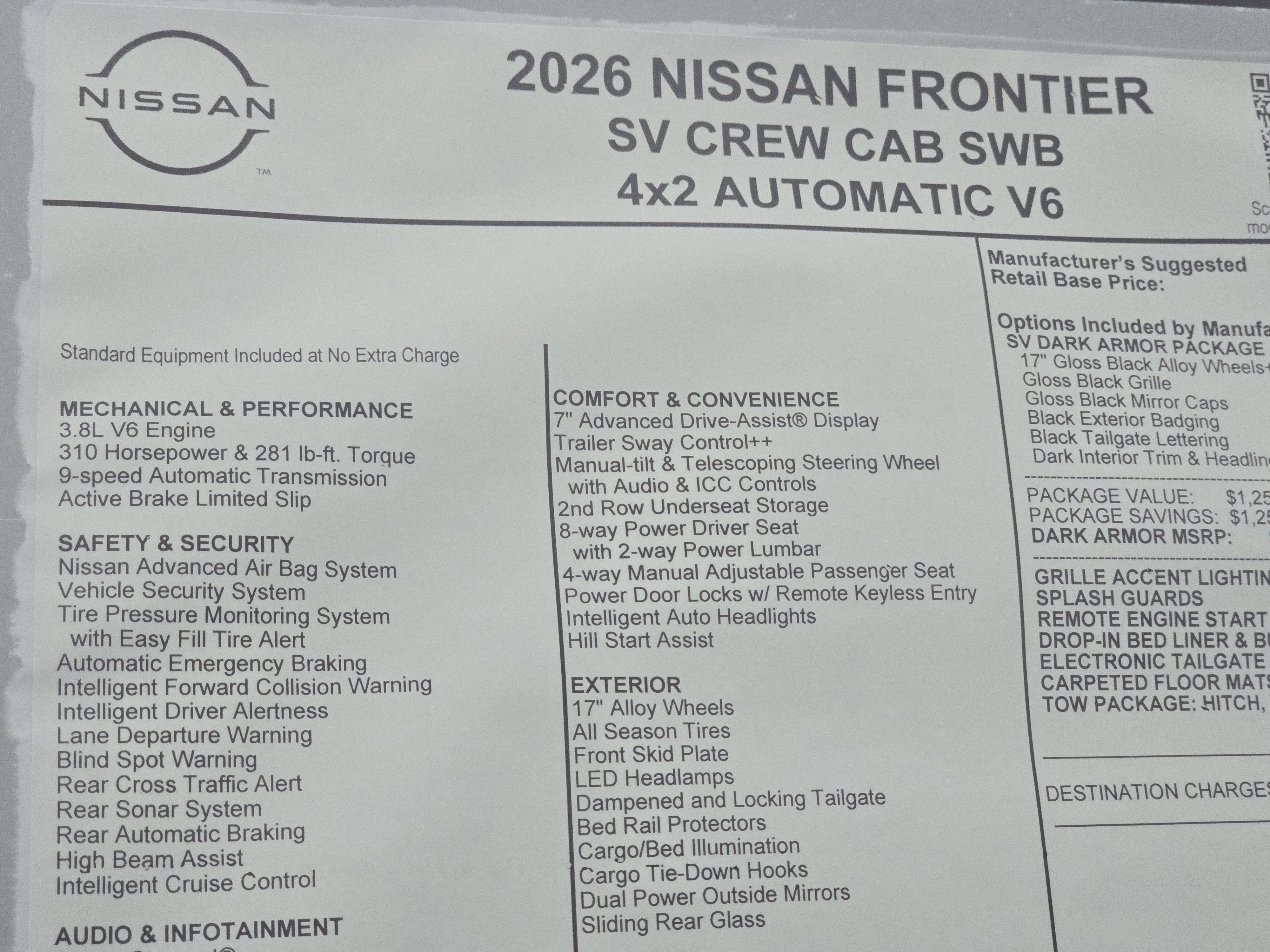 2026 Nissan Frontier SV