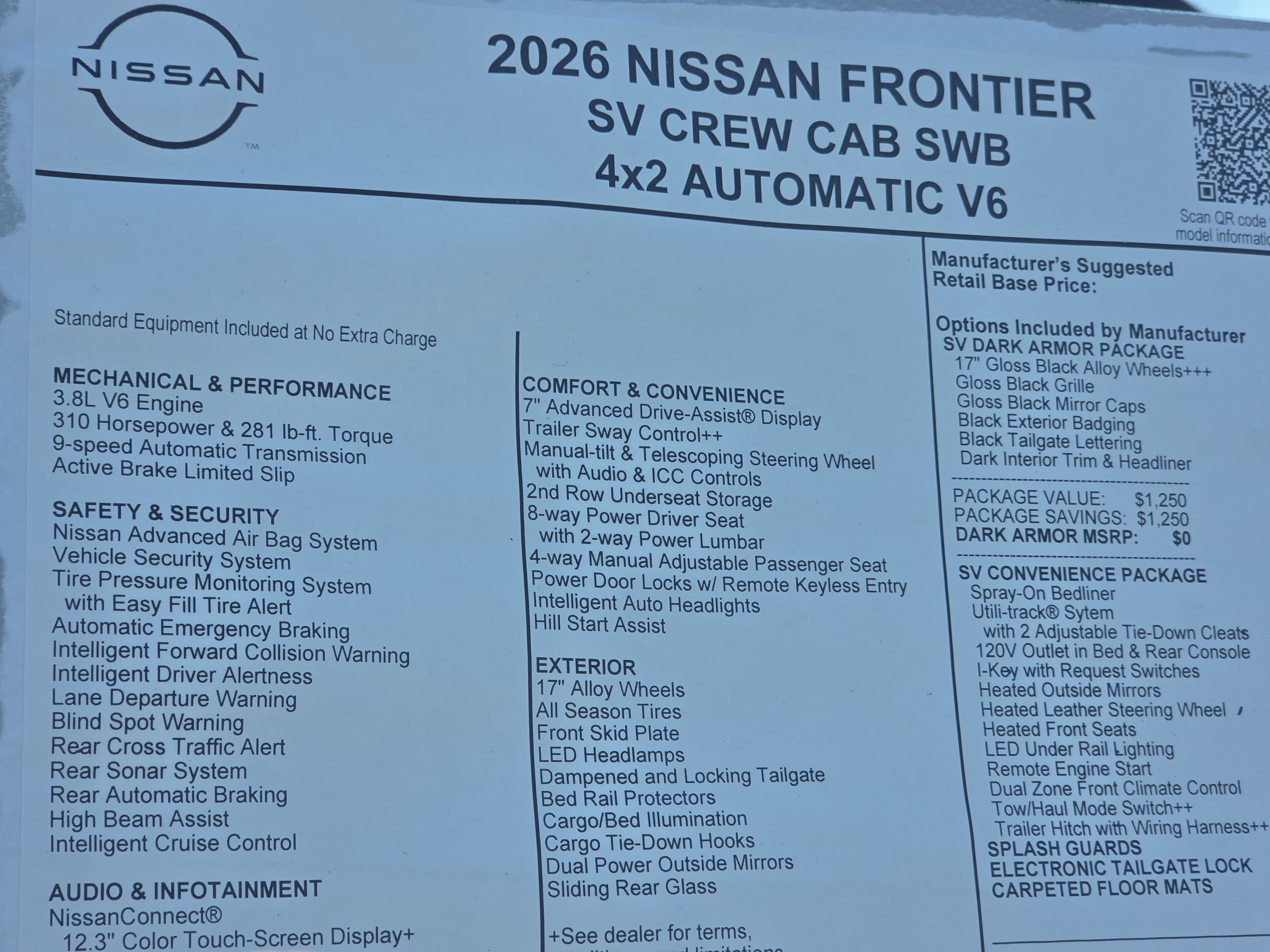 2026 Nissan Frontier SV