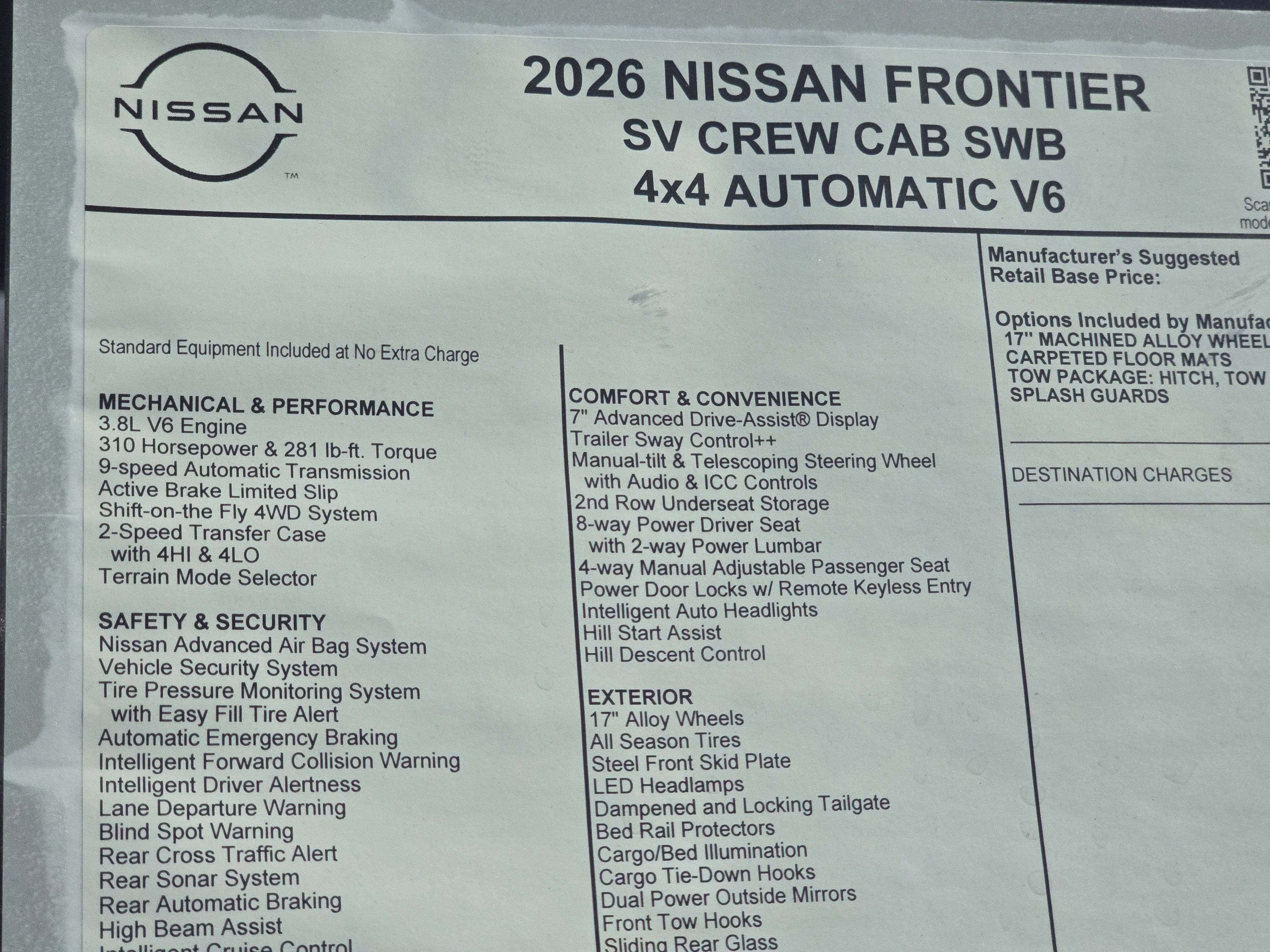 2026 Nissan Frontier SV