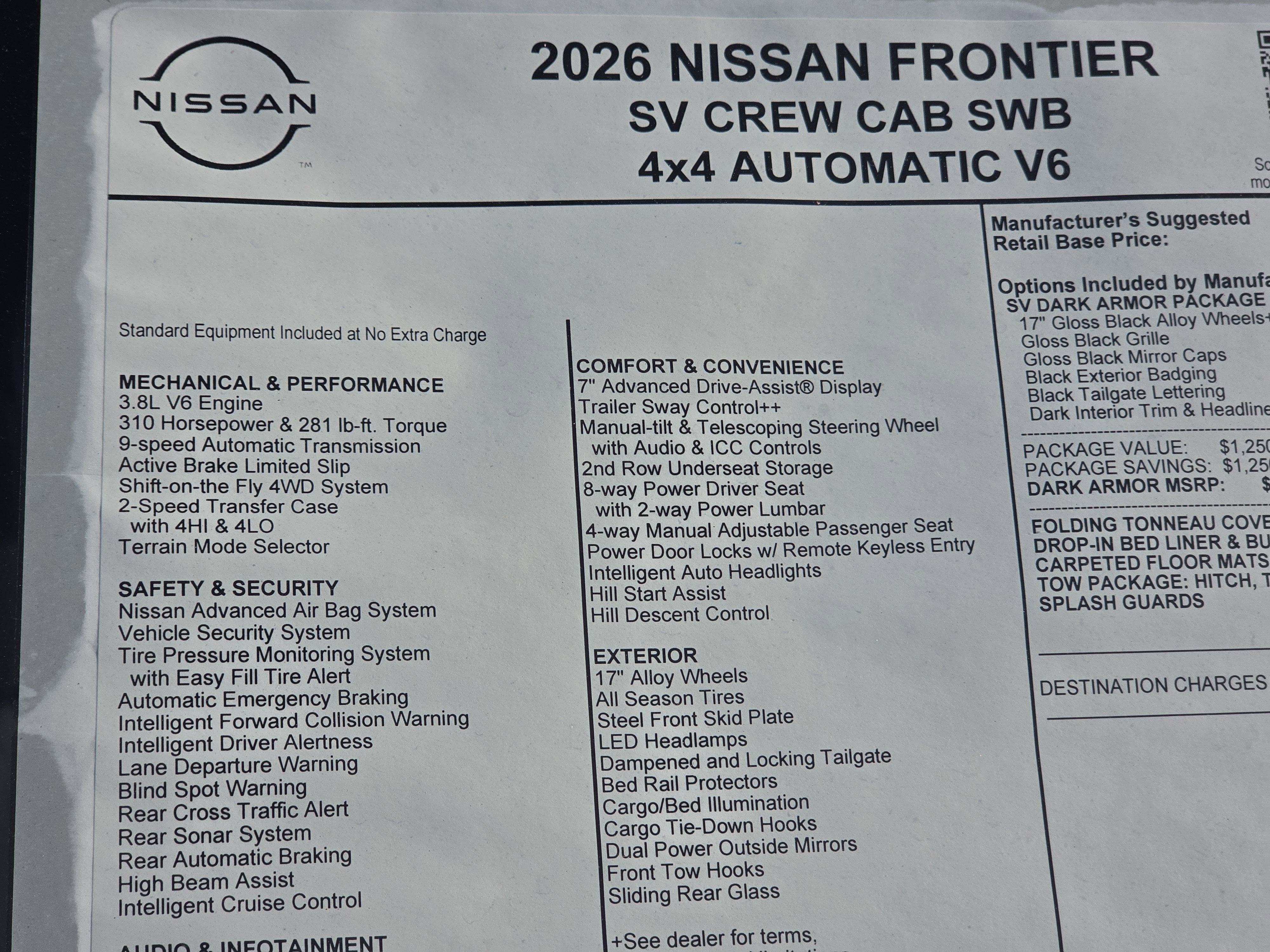 2026 Nissan Frontier SV