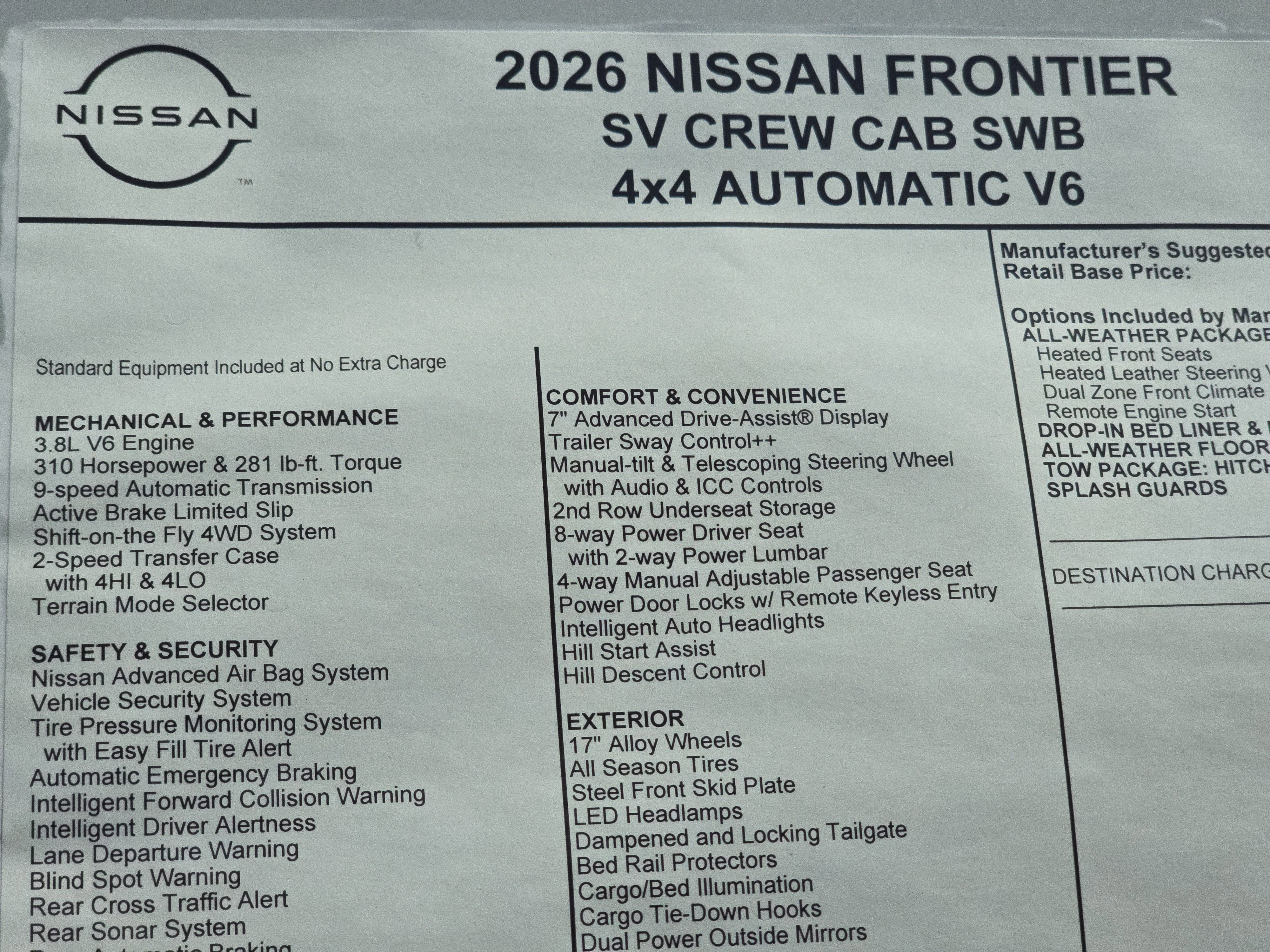 2026 Nissan Frontier SV