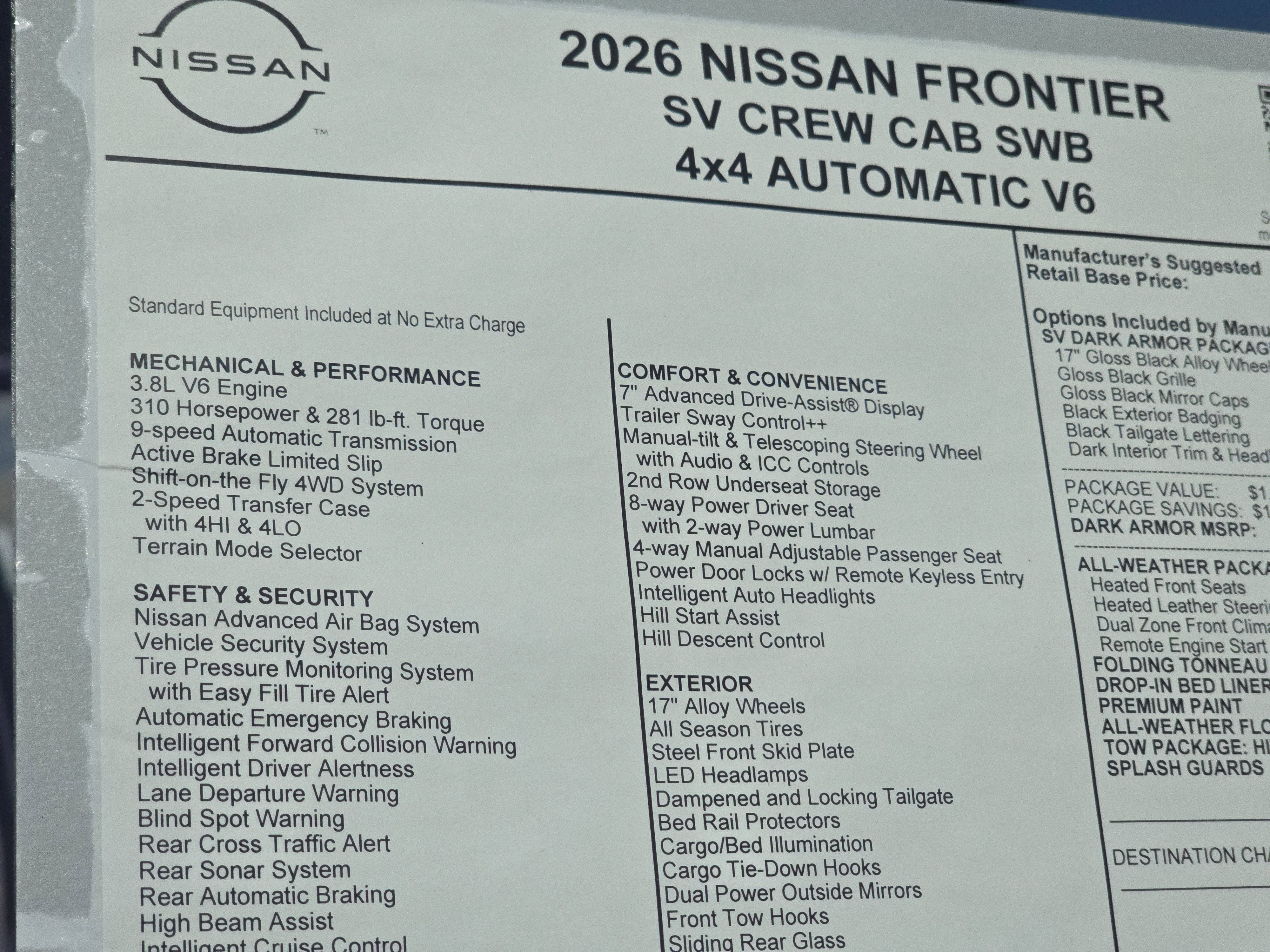 2026 Nissan Frontier SV
