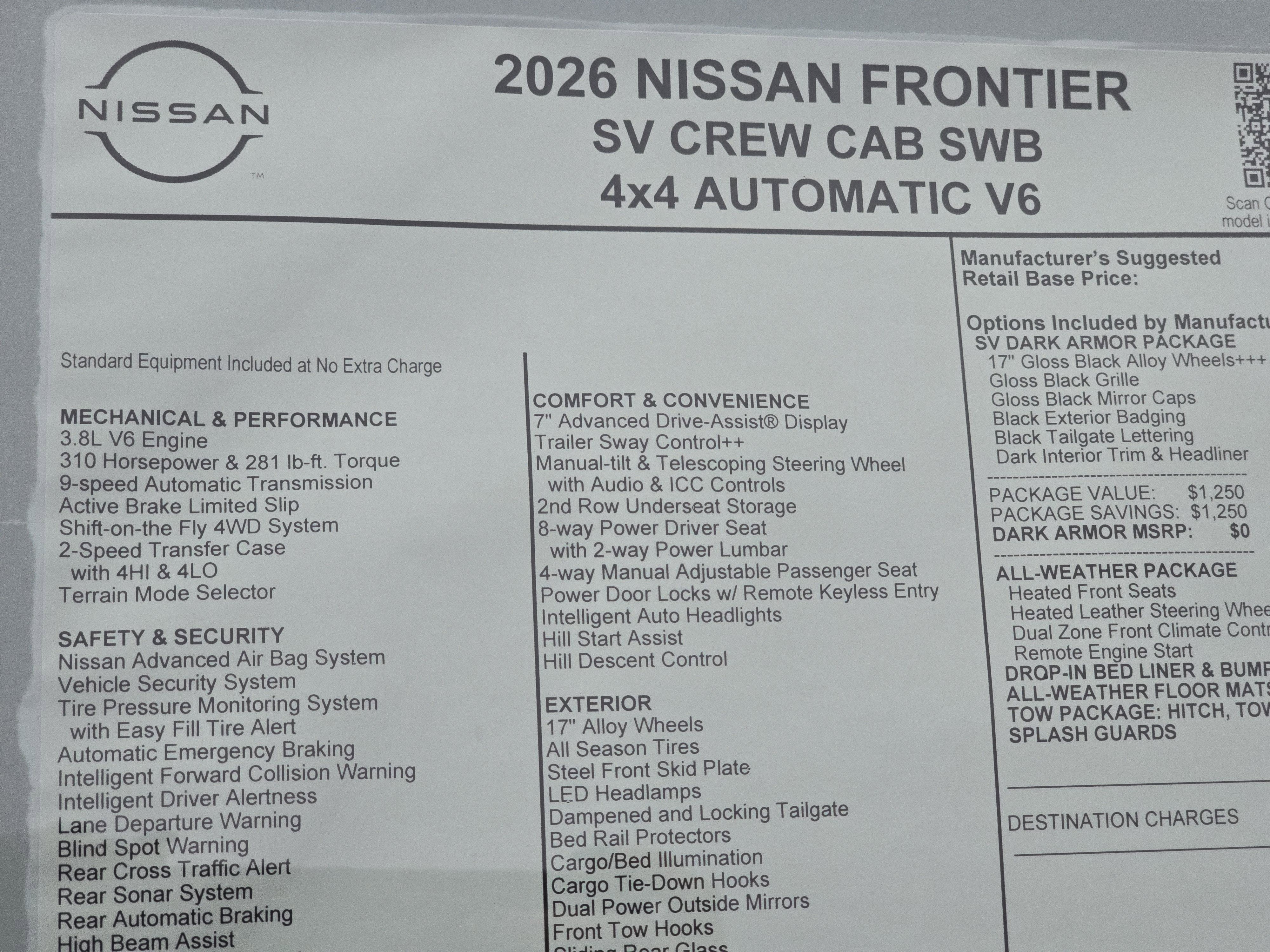 2026 Nissan Frontier SV