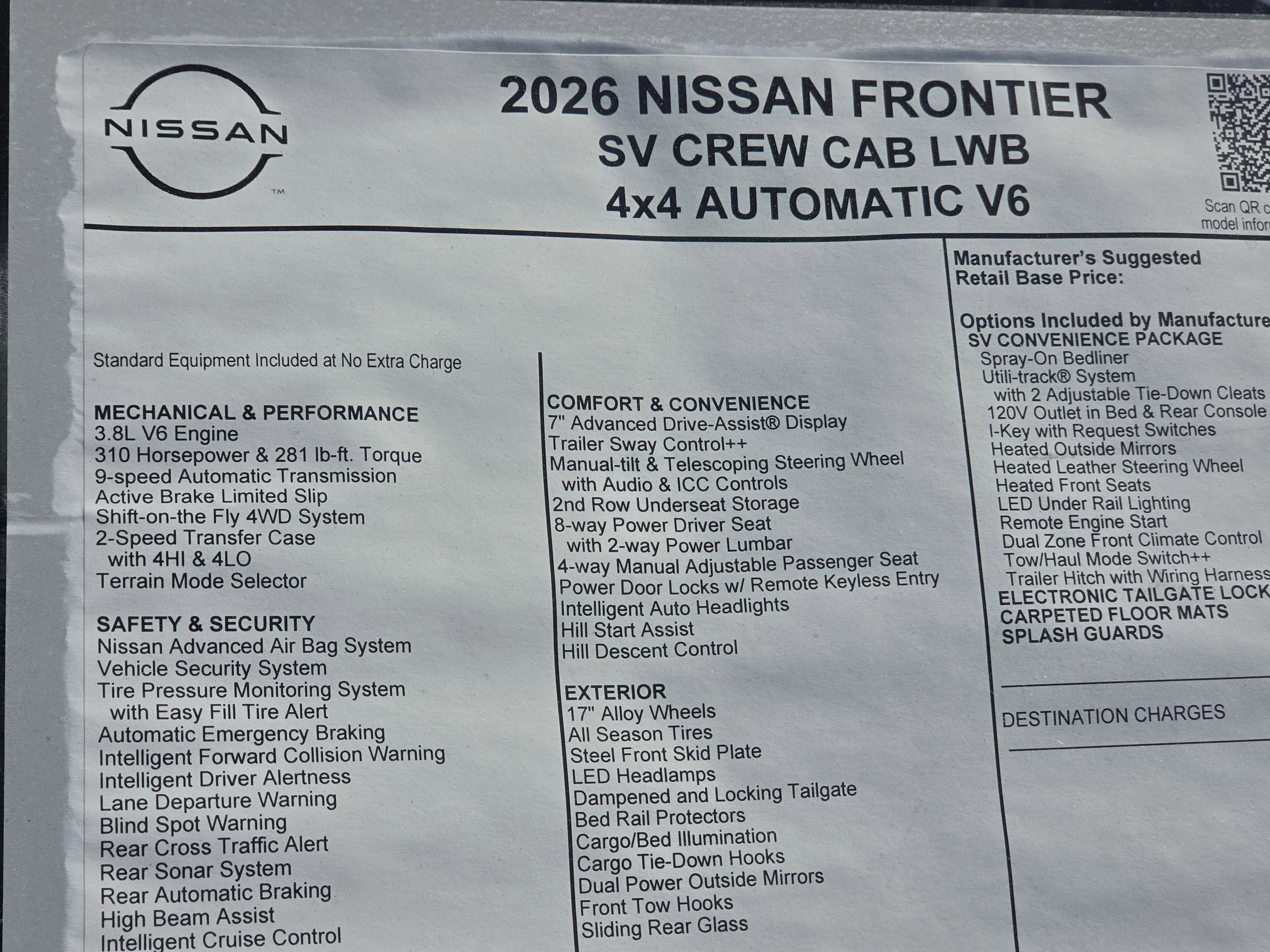 2026 Nissan Frontier SV