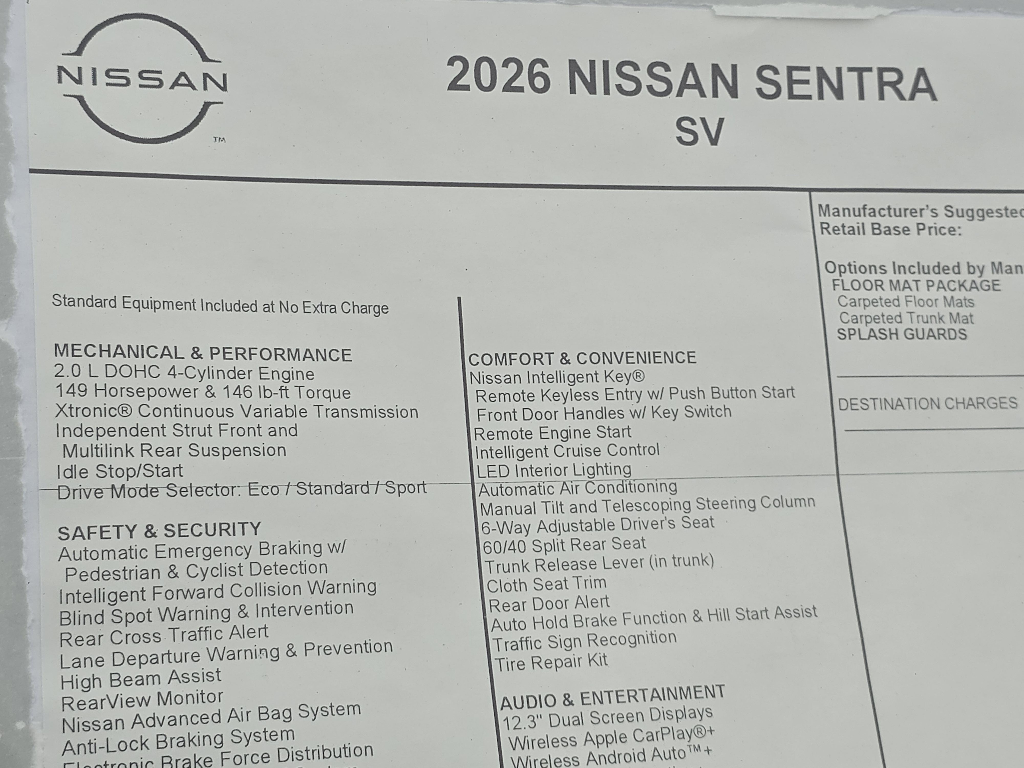 2026 Nissan Sentra SV