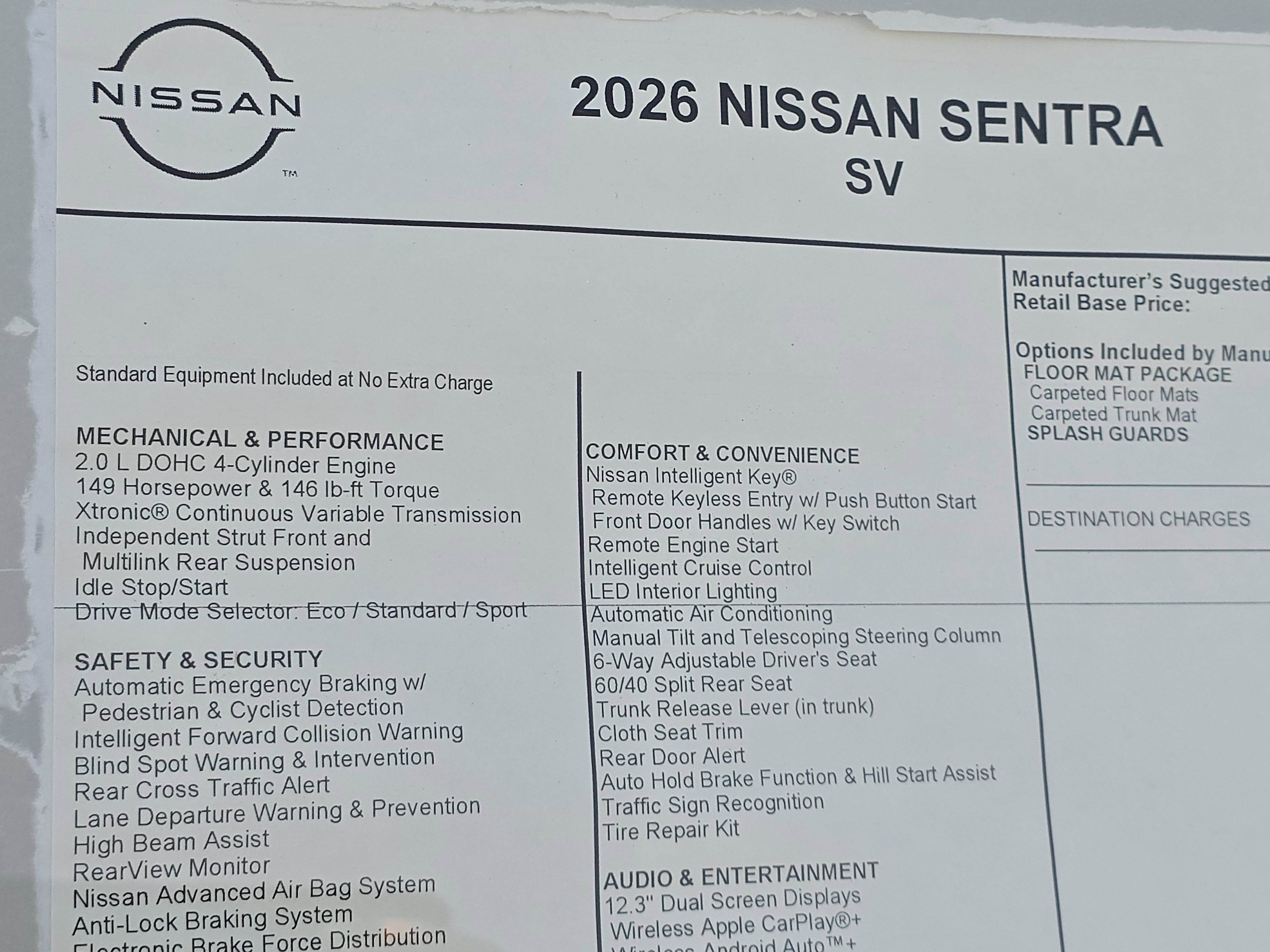 2026 Nissan Sentra SV
