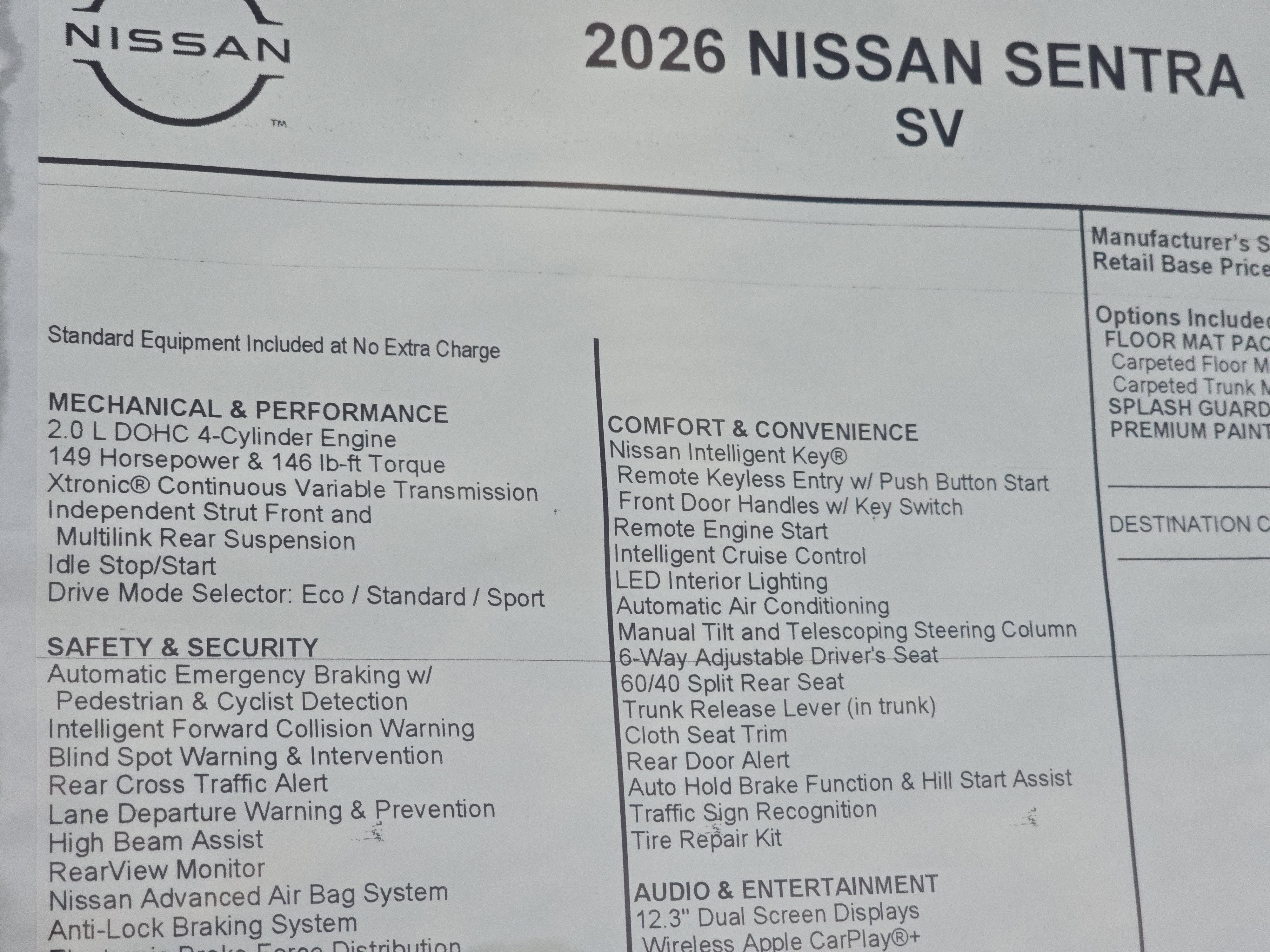 2026 Nissan Sentra SV