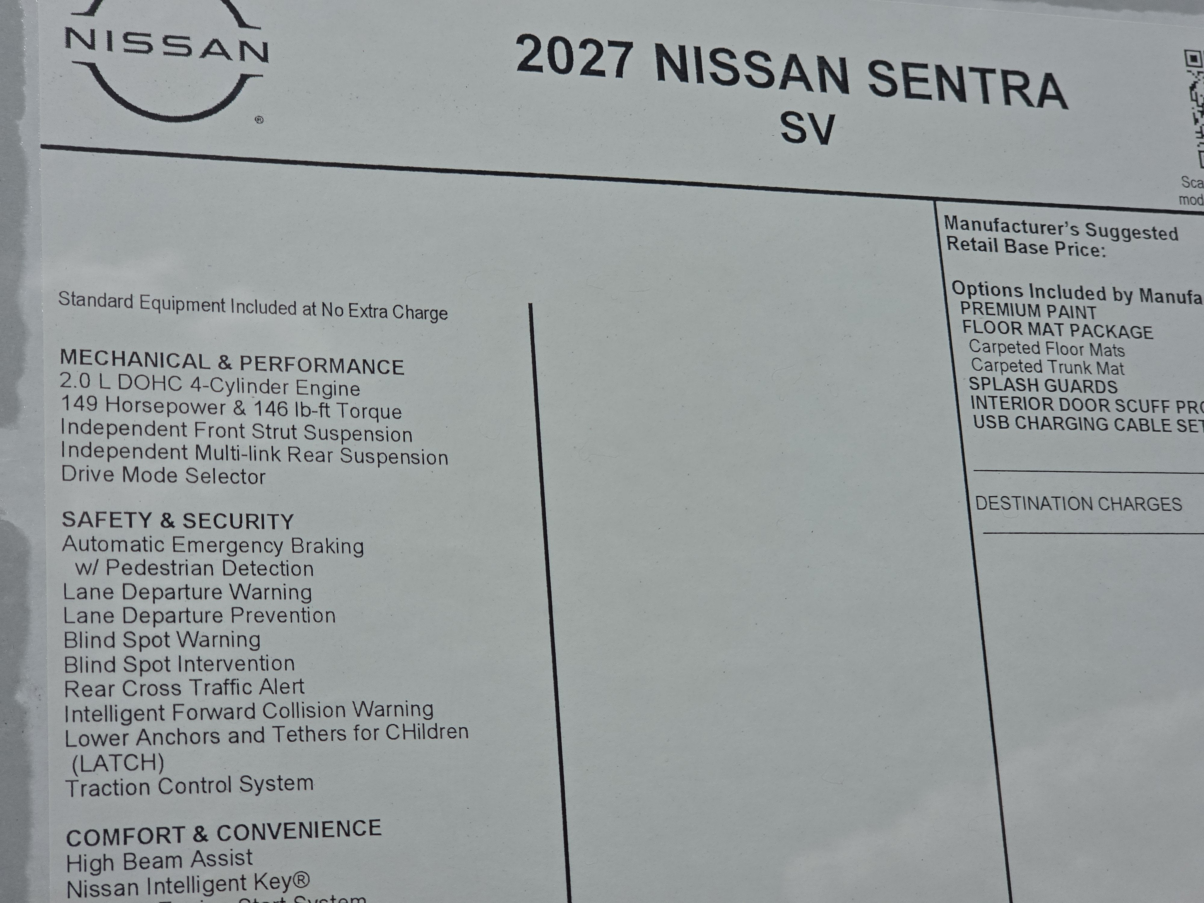 2027 Nissan Sentra SV