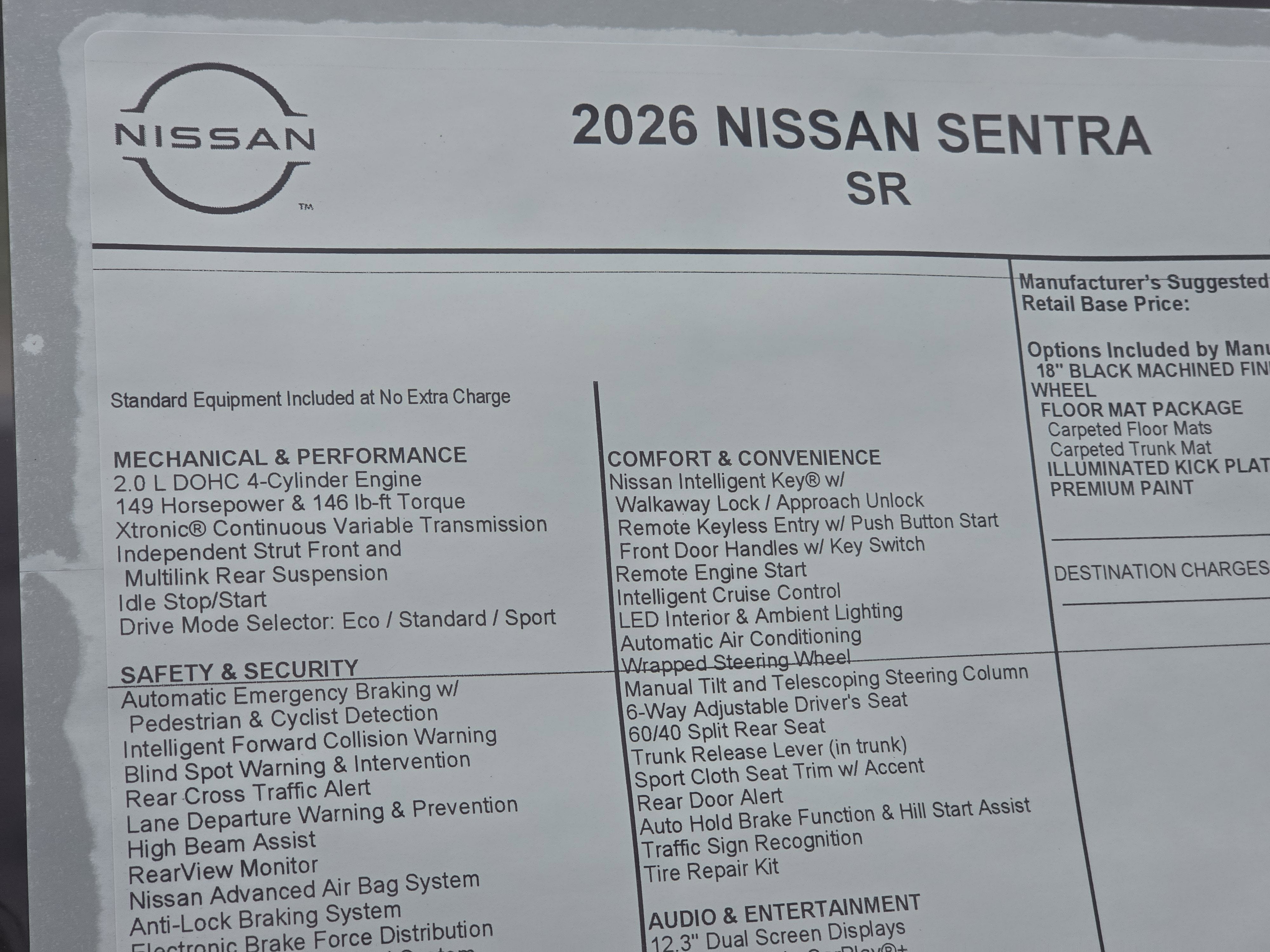 2026 Nissan Sentra SR