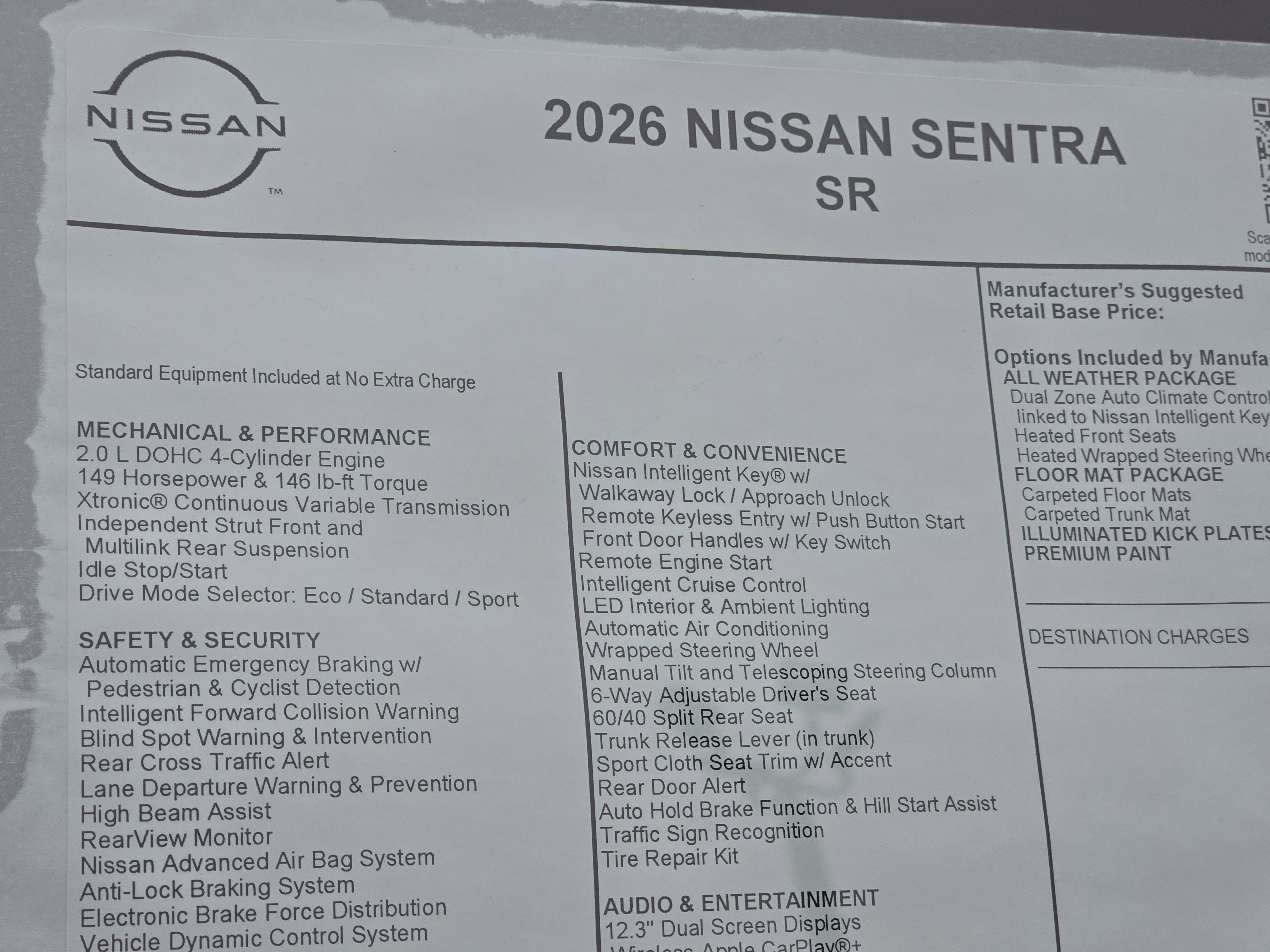 2026 Nissan Sentra SR