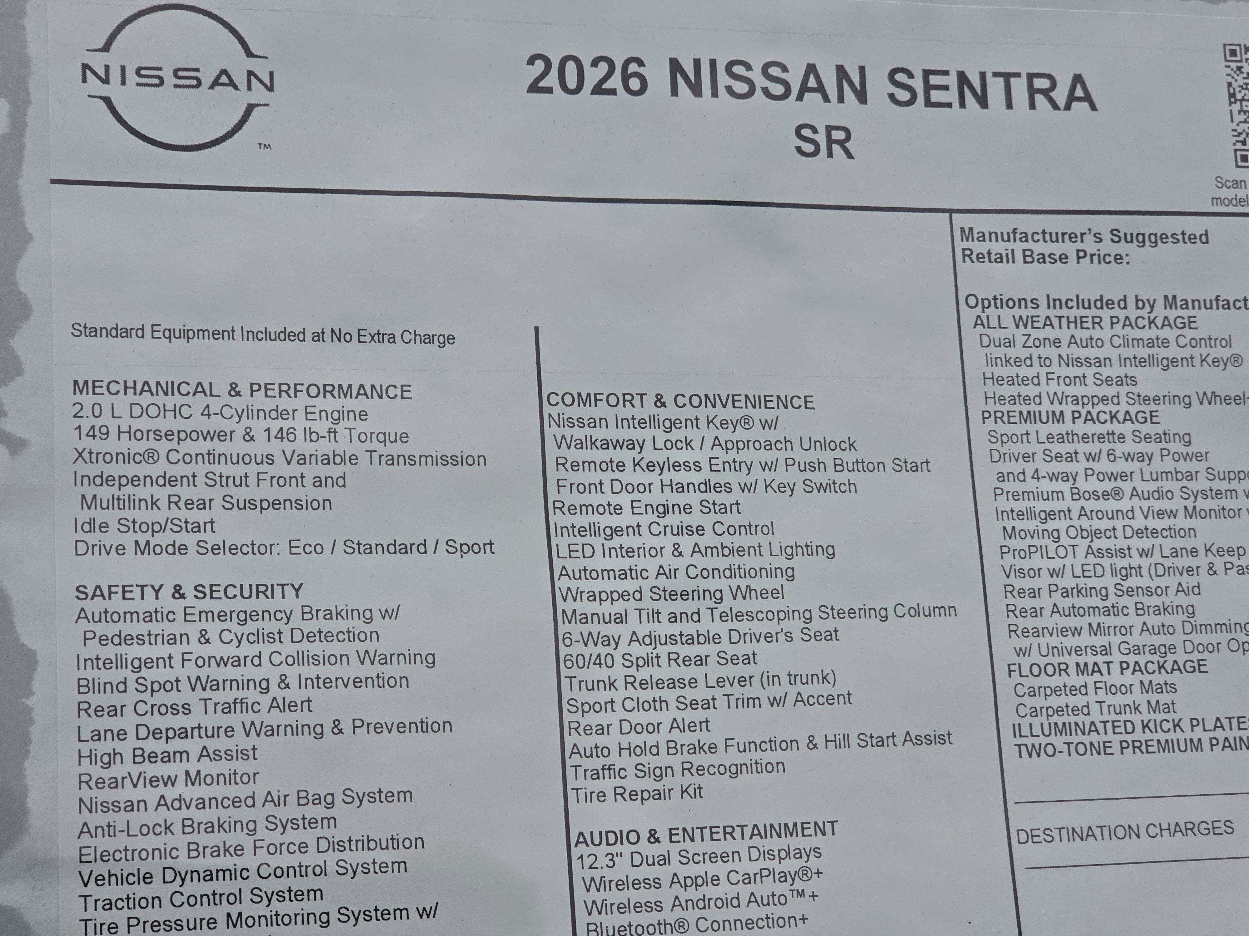 2026 Nissan Sentra SR