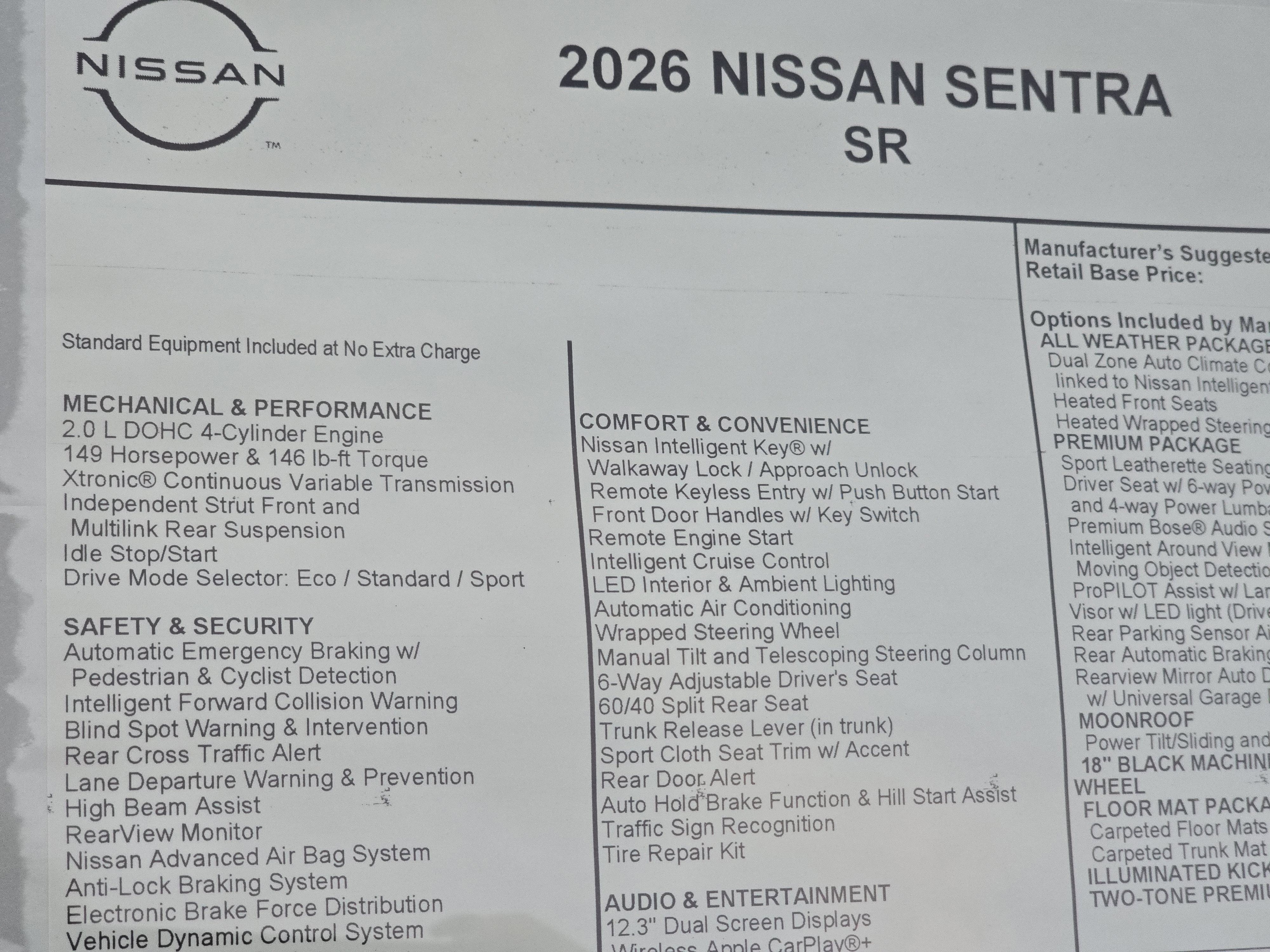 2026 Nissan Sentra SR