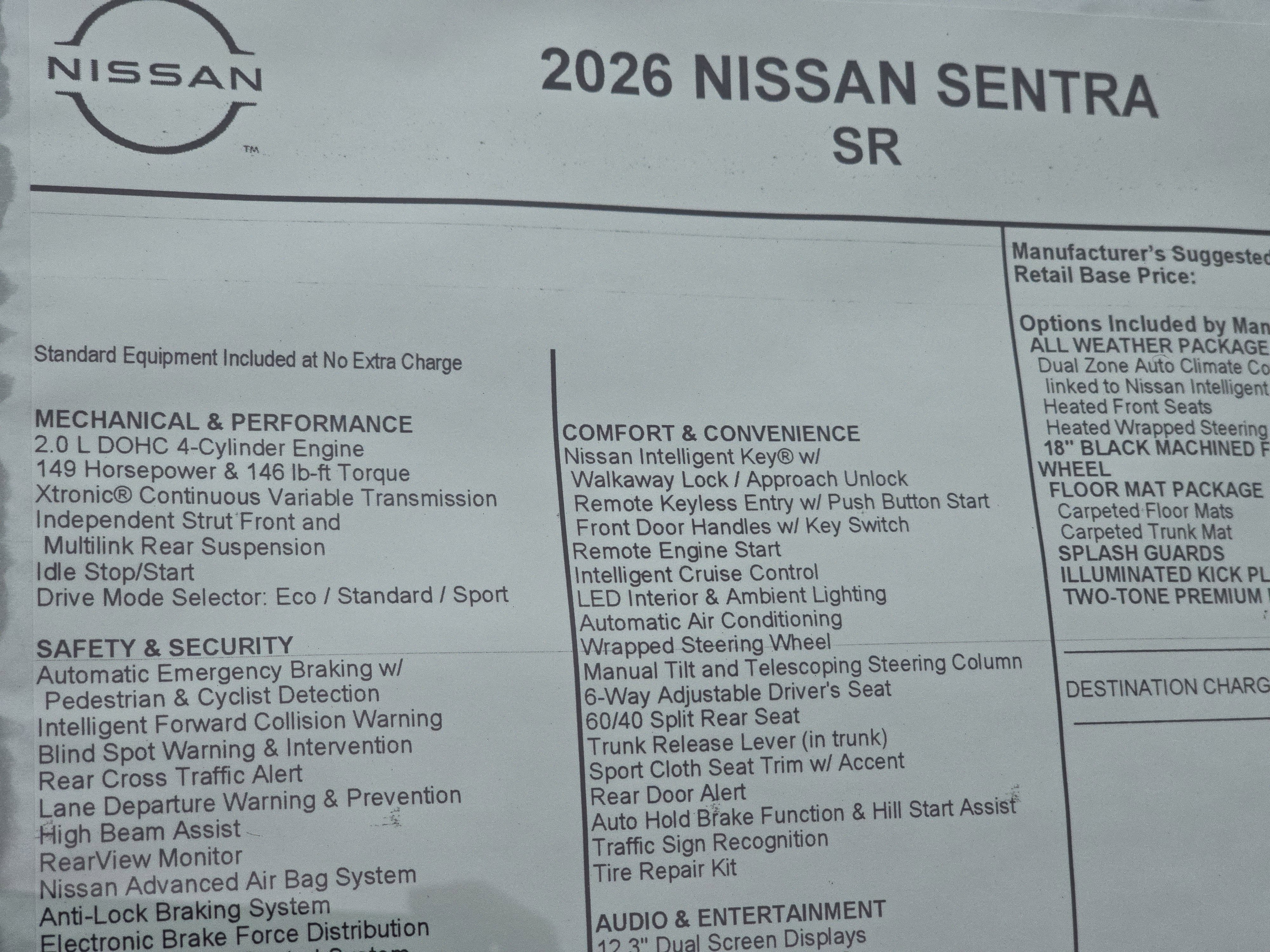 2026 Nissan Sentra SR