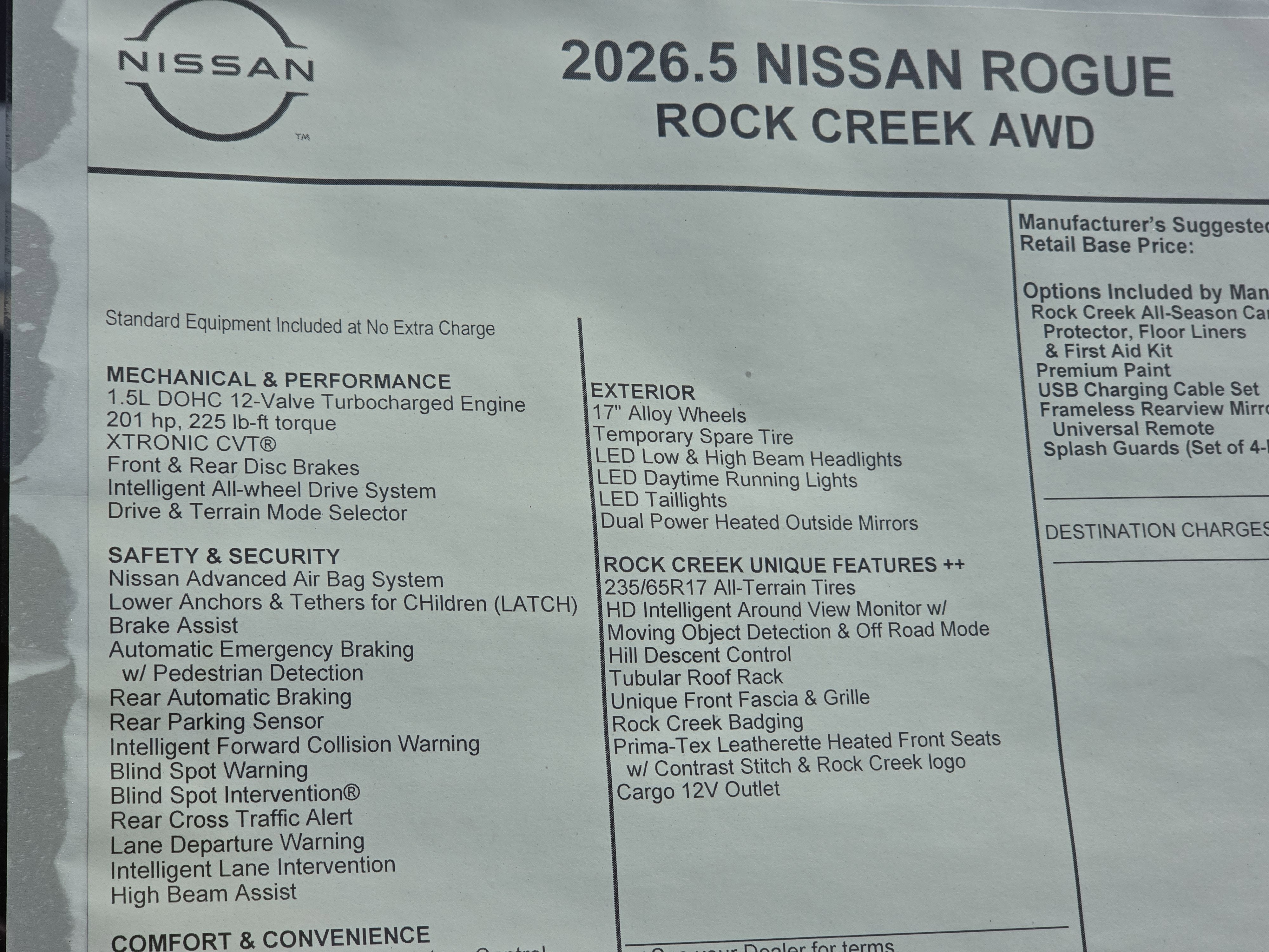 2026 Nissan Rogue Rock Creek
