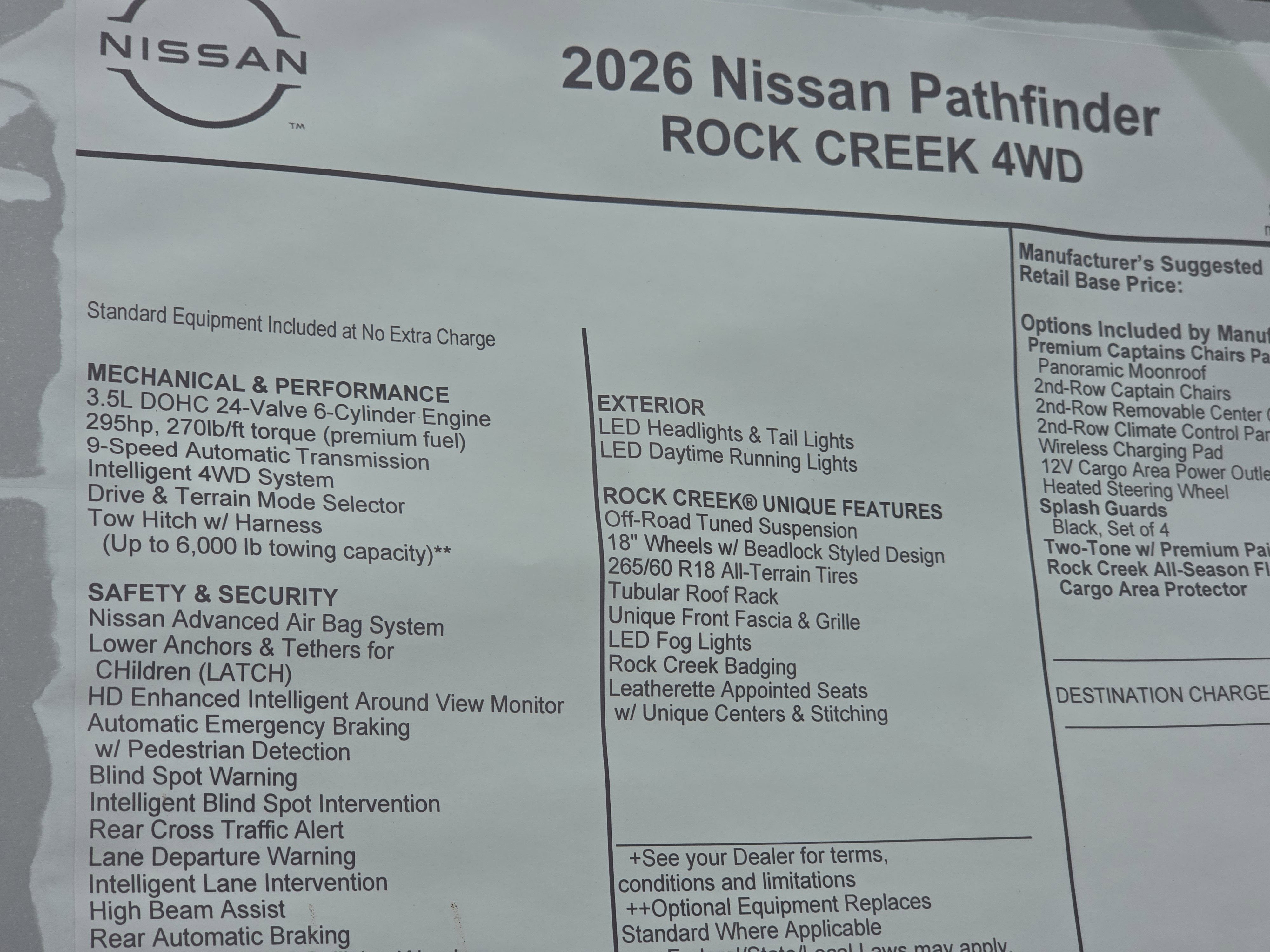 2026 Nissan Pathfinder Rock Creek