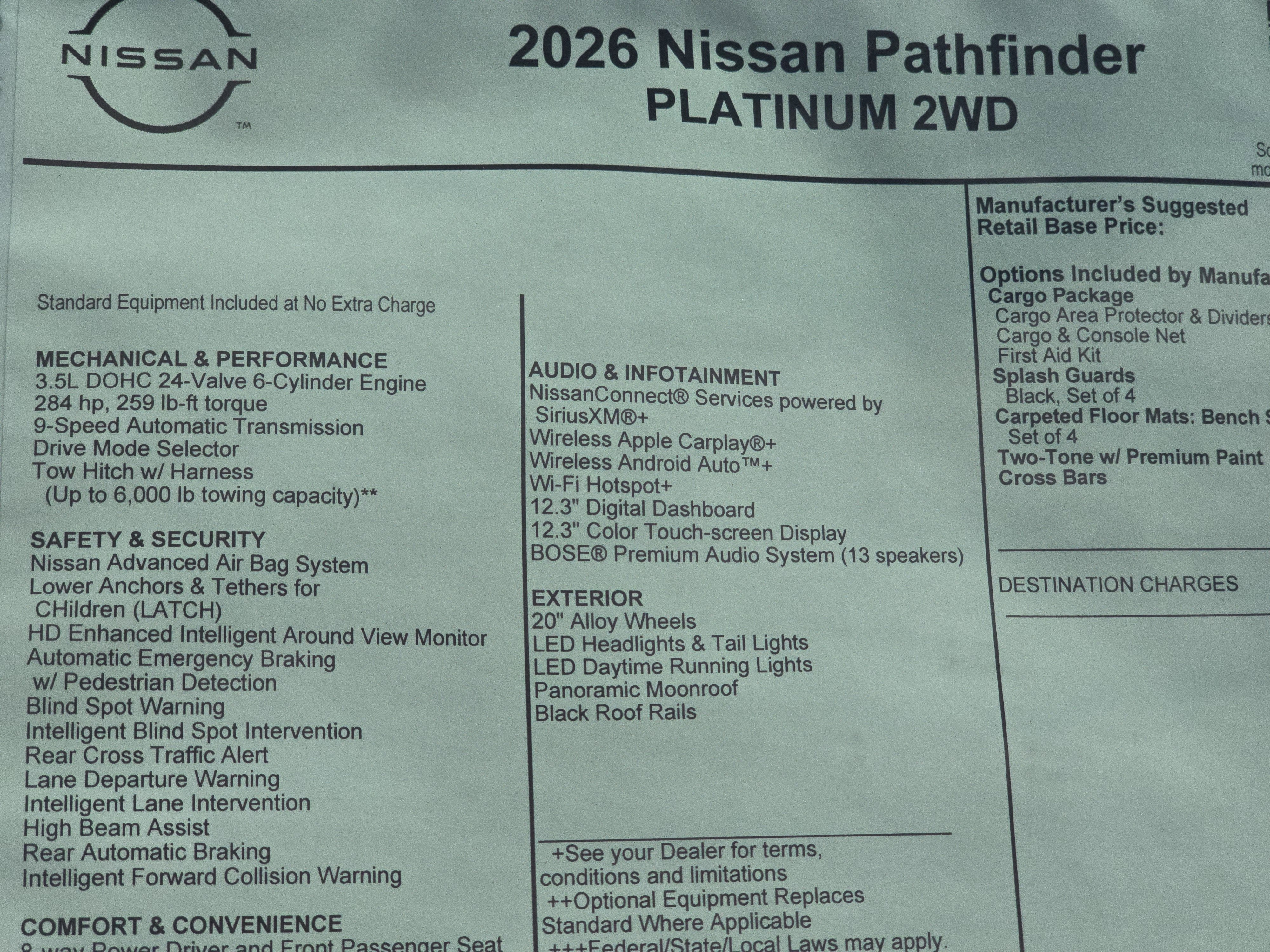 2026 Nissan Pathfinder Platinum